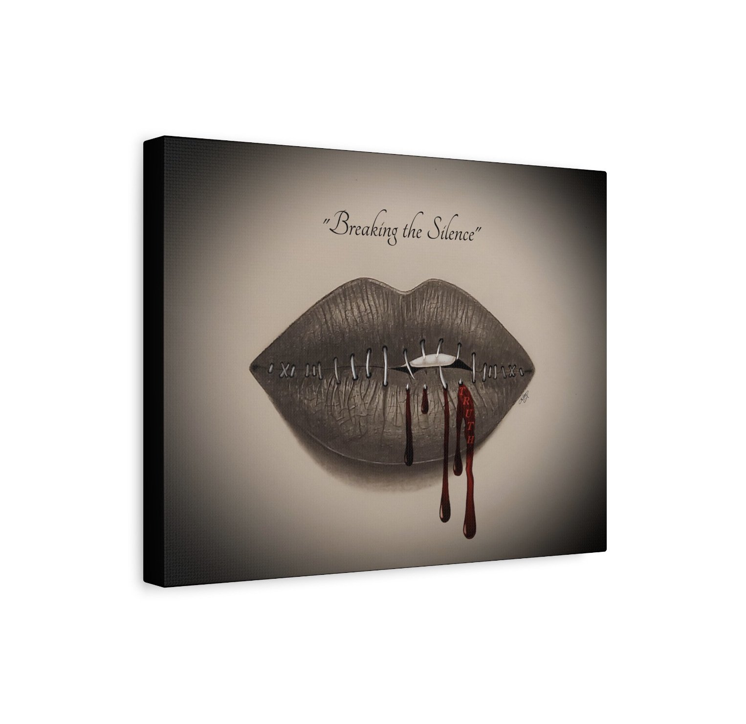 BREAKING THE SILENCE (with text) - 1.25" Stretched Canvas Fine Art Print With a Powerful Message to Break the Silence and Take Back Your Power. Original Art Done in Pencil and Digital Art.