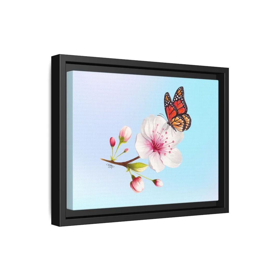 Whispers of Spring_Pastel Aesthetic Background_Black Framed Canvas  Print_side view.jpg