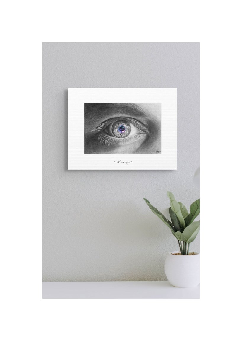 MESMEREYES - Canvas Fine Art Print - Realistic Eye Art Done in Pencil With a Hint of Colour in the Ring Around the Pupil, Symbolizing the Mesmerizing Effect of Eye Contact With the Right Person.