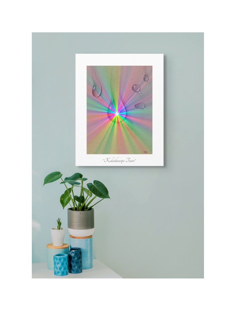 KALEIDOSCOPE TEARS - 1.25" Stretched Canvas Wall Art Print With Multicolour Kaleidoscopic Colours, Shining Through Teardrops. An Energetic Piece of Healing Art that Brightens Any Room and Mood.