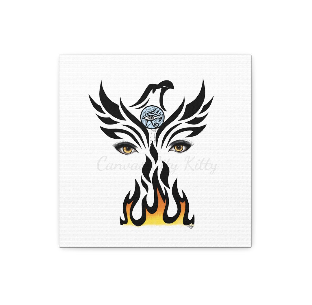 THE PHOENIX - Canvas Art Print of a Phoenix Rising Up From the Ashes, Seeing the Truth Behind the Web of Lies. Original Artwork Done in Pencil and Digital Art.