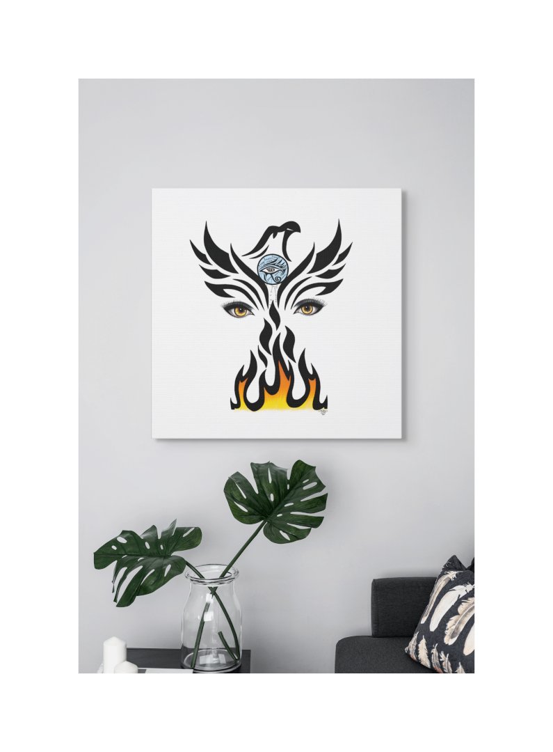 THE PHOENIX - Canvas Art Print of a Phoenix Rising Up From the Ashes. Original Artwork Done in Pencil and Digital Art. A Unique Healing Piece of Art.