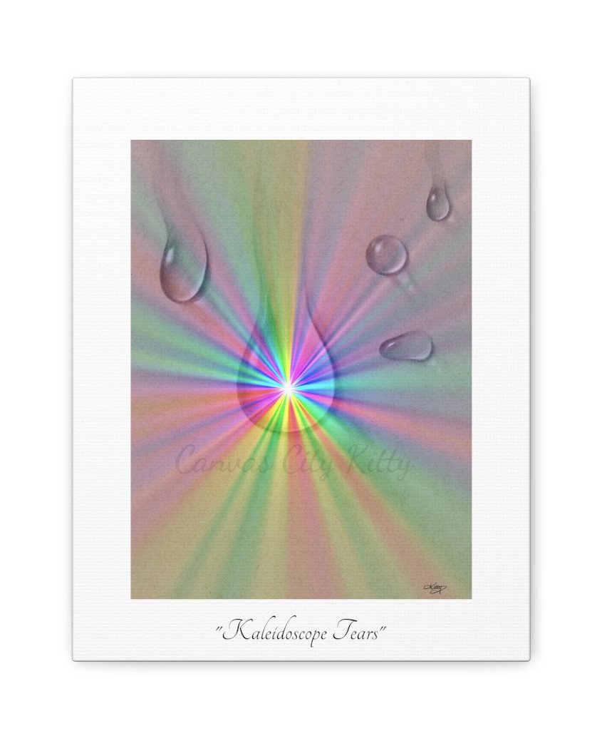 KALEIDOSCOPE TEARS - 1.25" Stretched Canvas Art Print With Eye-Catching Kaleidoscope Colours, Shining Through Teardrops. An Energetic Piece of Healing Art that Brightens Any Room.