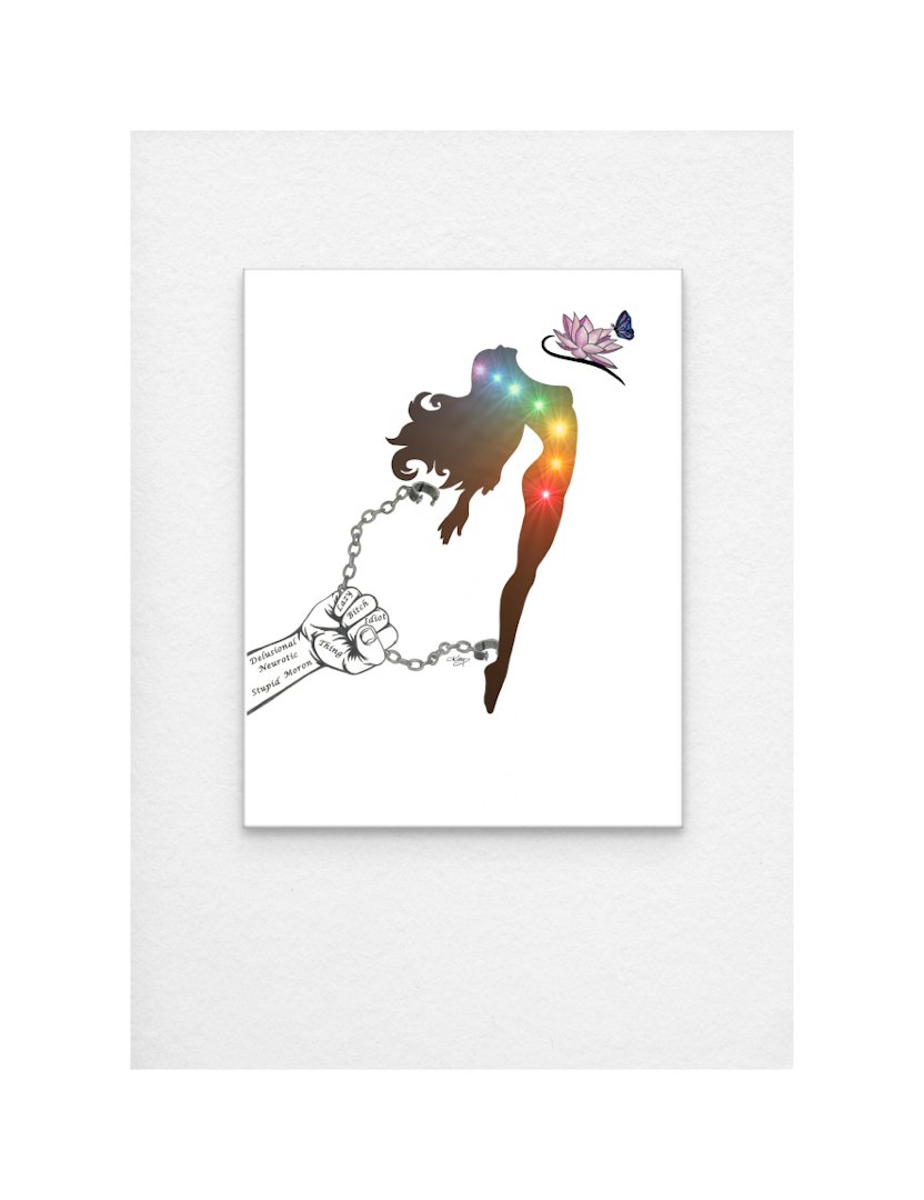 THE AWAKENING - 1.25" Stretched Canvas Inspirational Wall Art Print of a Woman Breaking Free From Toxicity and Awakening to Her True Self. Original Artwork Done in Pencil, Chakras Digitally Enhanced.