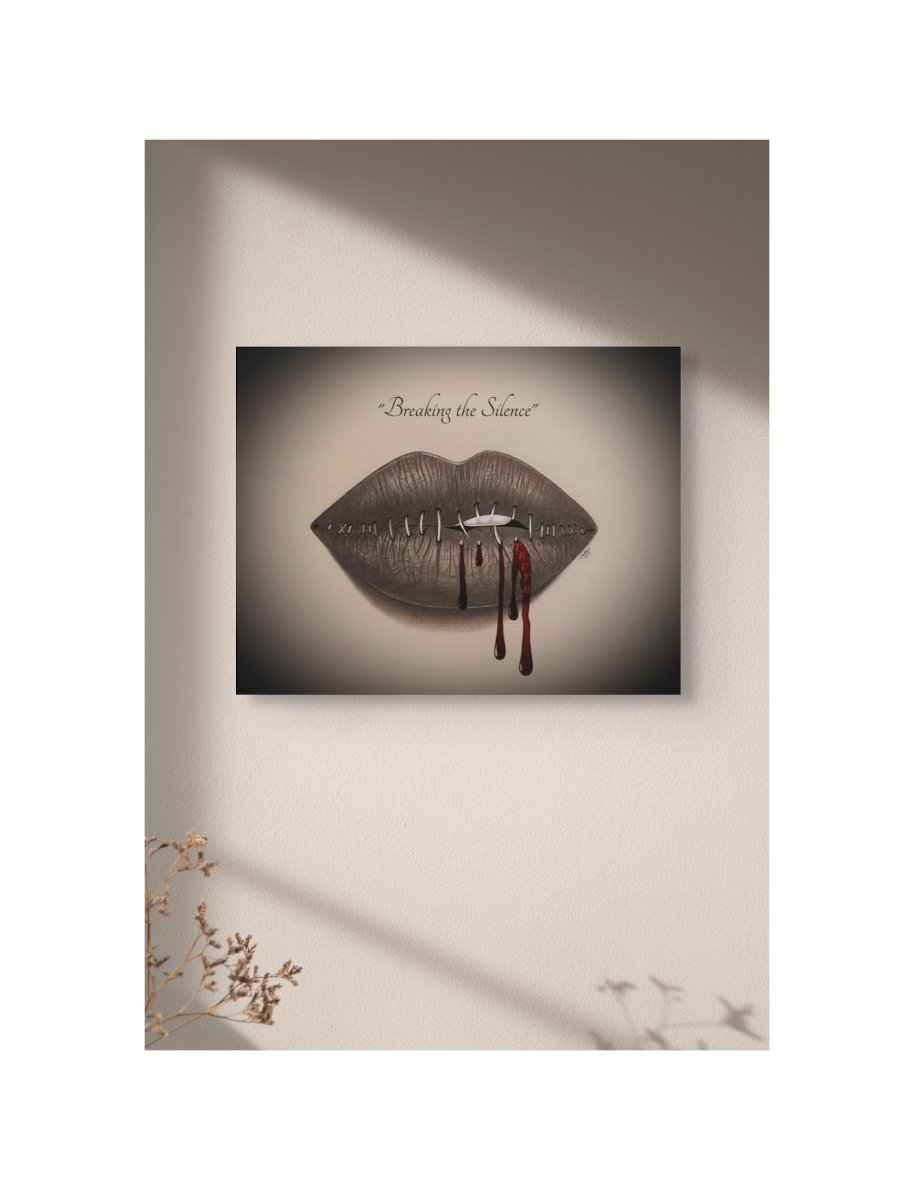 BREAKING THE SILENCE (with text) - Canvas Fine Art Print About Standing in Your Truth, Breaking the Silence and Empowerment. Original Art Done in Pencil and Digital Art.