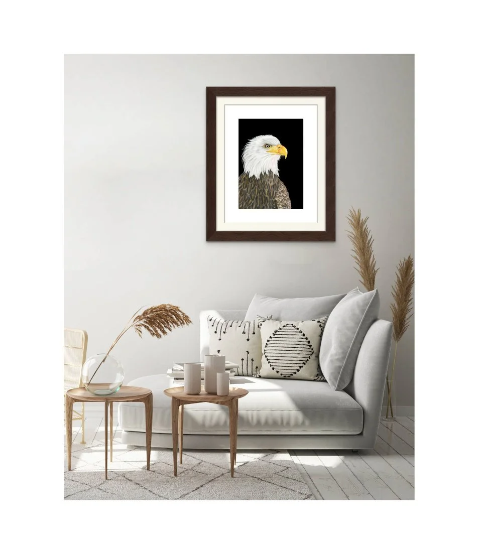 STRENGTH, COURAGE, FREEDOM - A Framed Matte Print of a Colour Pencil Eagle Drawing. Add a Bit of Wildlife Art to Your Room.