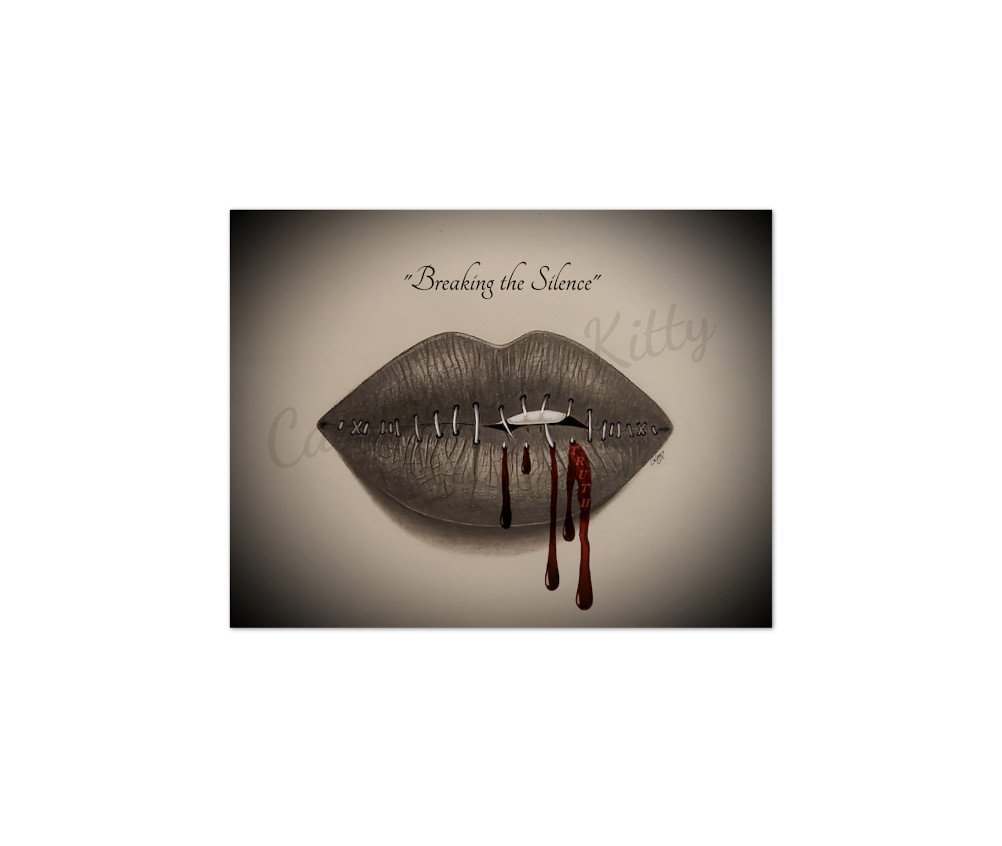BREAKING THE SILENCE (with text) - Matte Fine Art Print With a Powerful Message to Speak Your Truth, Even If Your Voice Shakes. Original Art Done in Pencil and Digital Art.