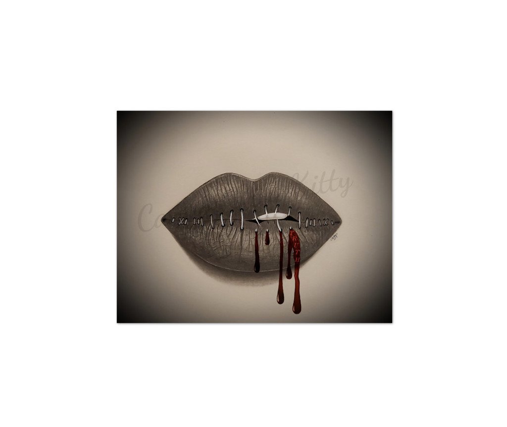 BREAKING THE SILENCE (no text) - A Matte Fine Art Print With a Powerful Message to Overcome Your Fear of Consequences and Speak Your Truth. Original Art Done in Pencil and Digital Art.
