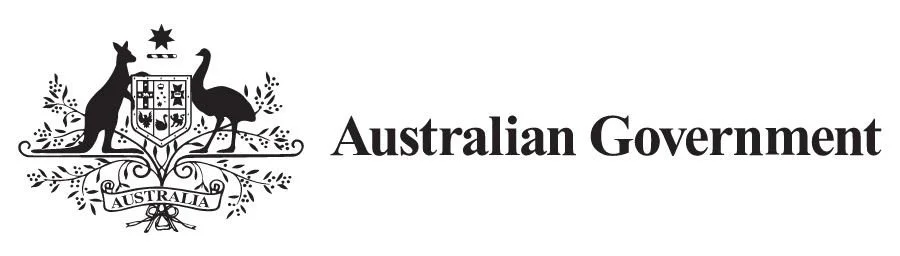 Black and white emblem of the Australian Government featuring a kangaroo and an emu holding a shield with a star above, and the word 'Australia' beneath, with the text 'Australian Government' to the right.