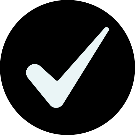 White check mark on a black background.