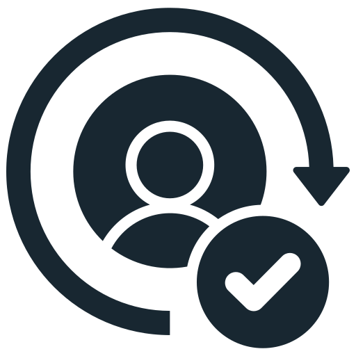 Icon of a person with a check mark, indicating a verified user or successful account verification.
