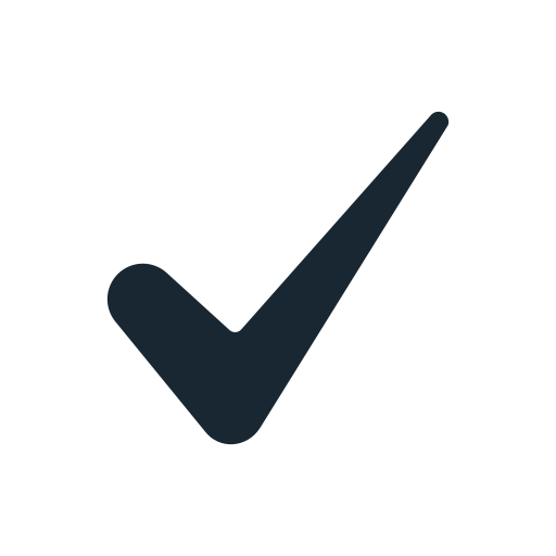 White background with a black check mark inside a circle.