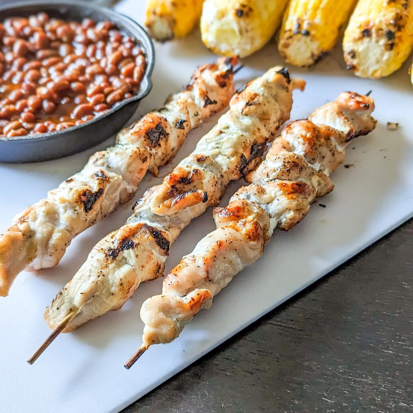 Another day of grilling! Today we made Greek kabobs, corn, and baked beans all from @farewaystores. Kabobs served with tzatziki sauce 😋