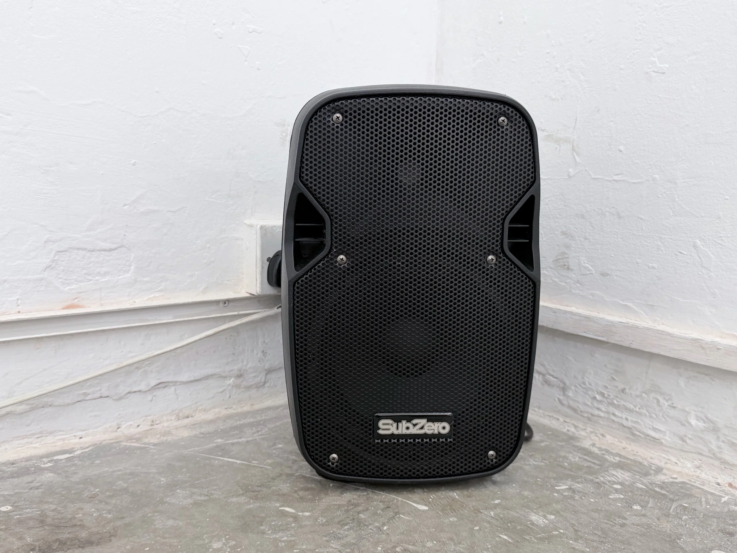 Yellowbird (2026) Single channel digital audio (looped vocal recording) on SubZero PA speaker