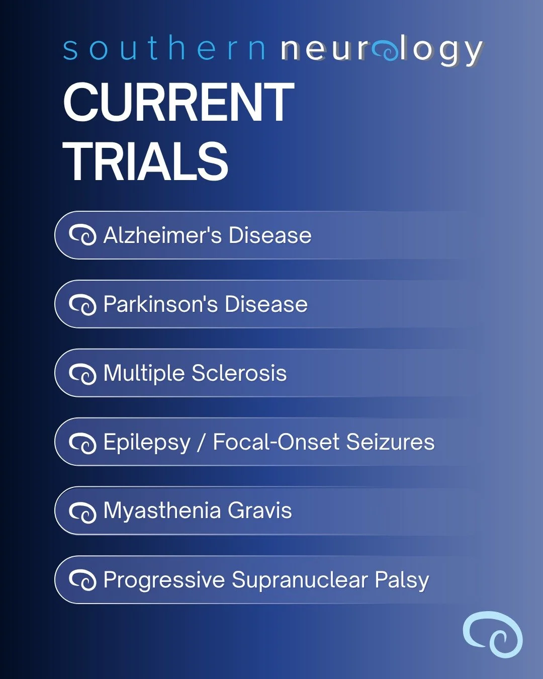 We are currently recruiting for clinical trials across a range of neurological conditions.