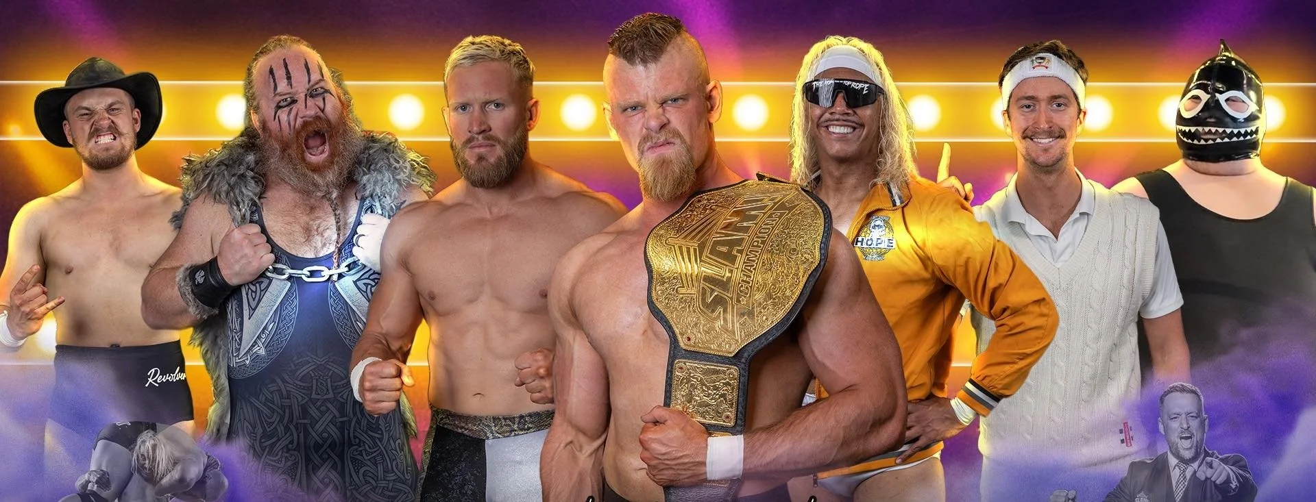 Local roster of SLAM from L-R: Randy Chambers, Skol, Mikey Broderick, Dan Archer, Luke Watts, Hugh Beauty, and (ugh) Slammoo