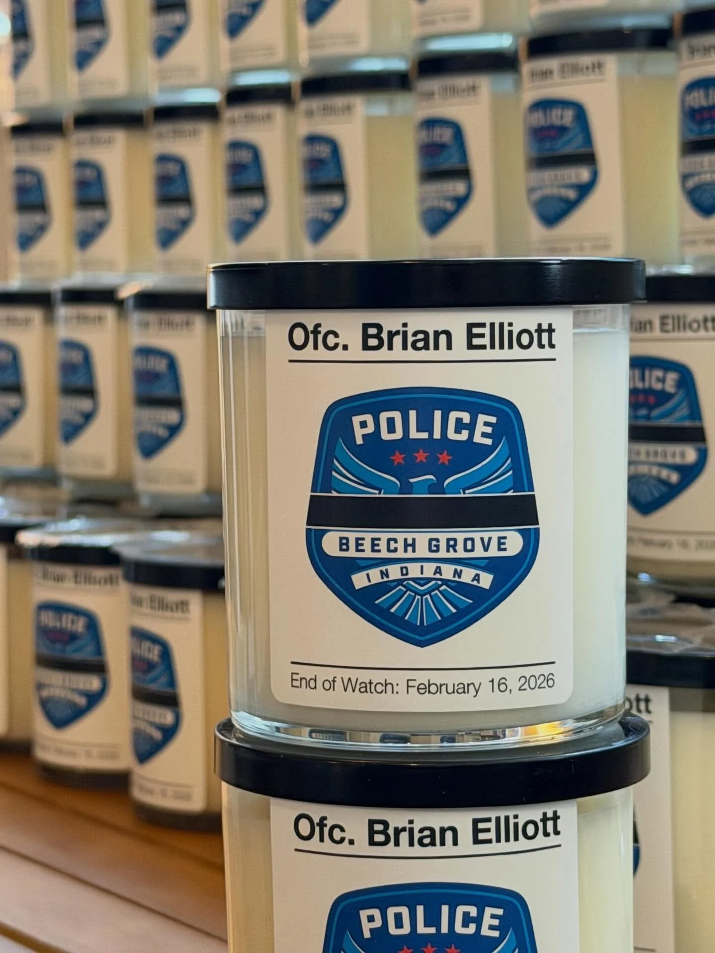 Last night, Brian Elliott of the Beech Grove Police Department lost his life in the line of duty.
It is a tremendous honor to provide memorial candles to his department as they grieve one of their own.
Holding his family, his brothers and sisters in 