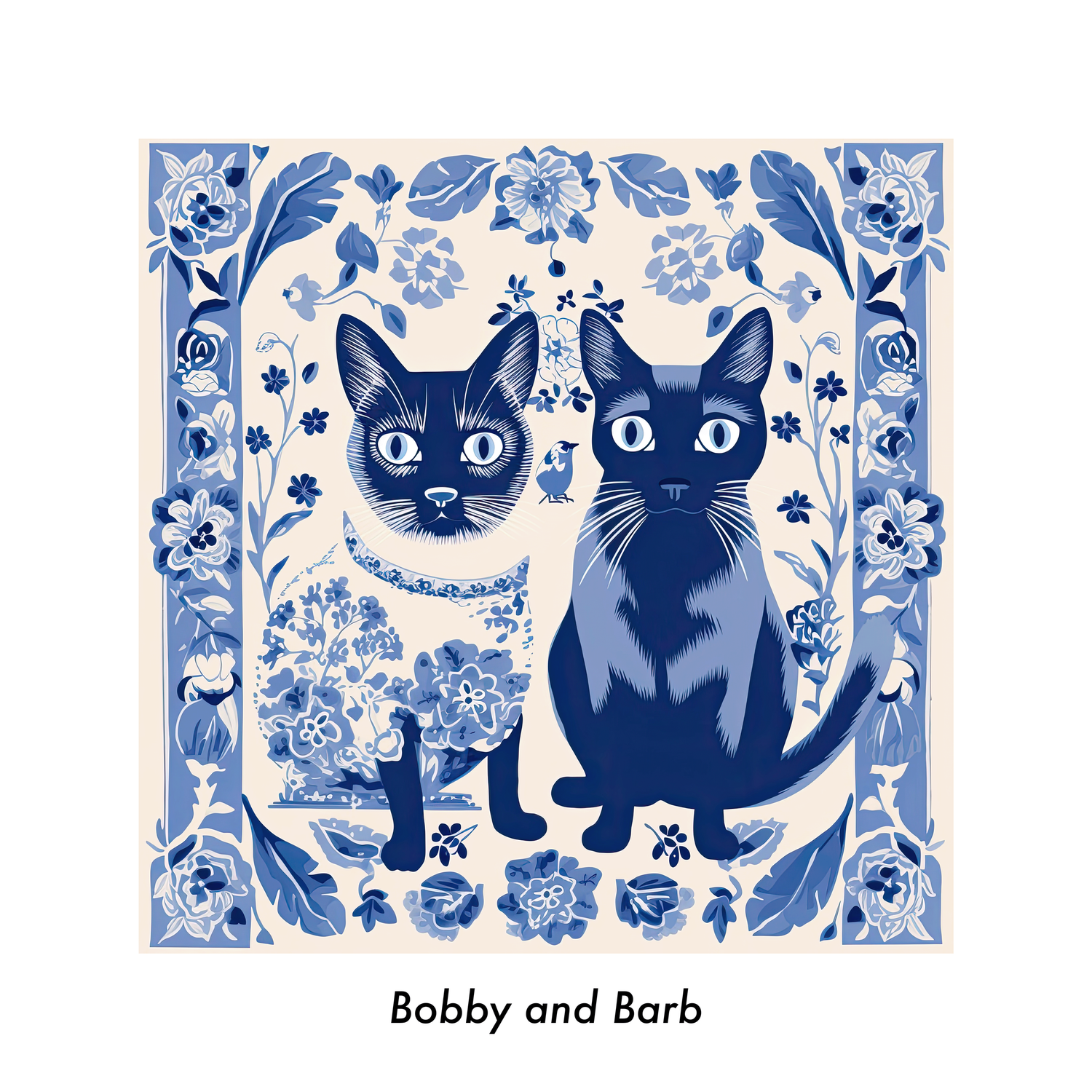 DREAMY BLUE AND WHITE TILES FEATURING KITTENS AND CATS — Pencil