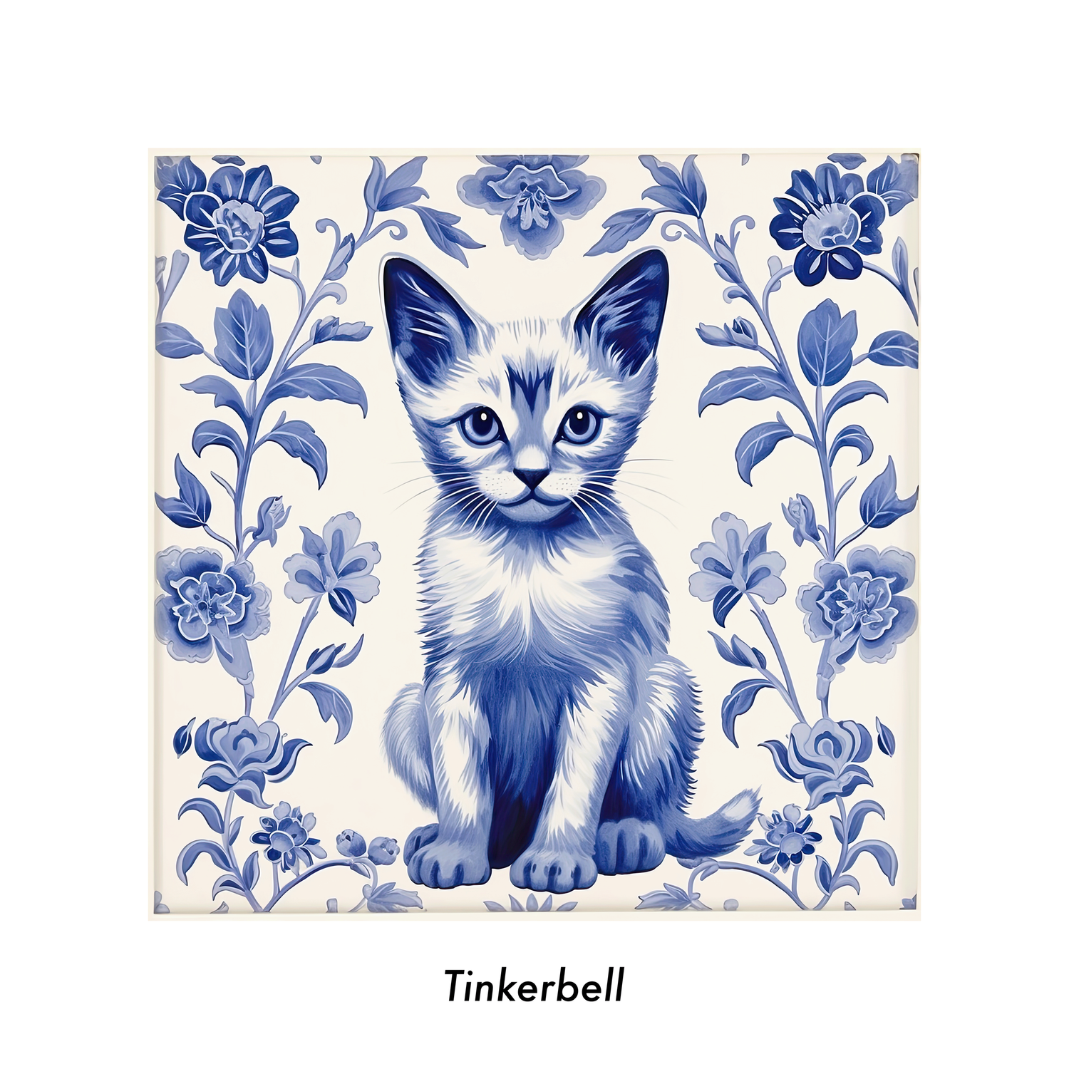 DREAMY BLUE AND WHITE TILES FEATURING KITTENS AND CATS — Pencil