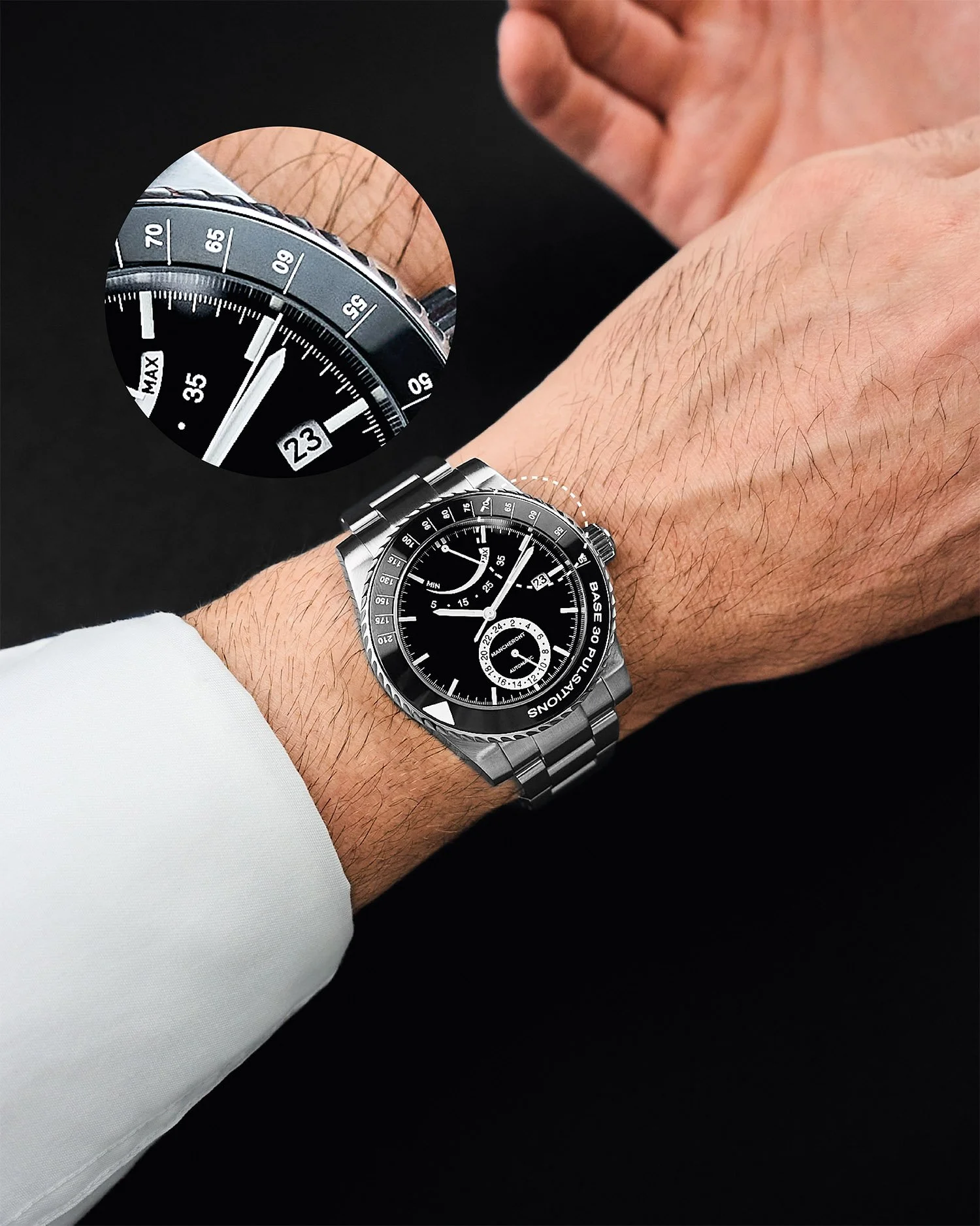 How to use a pulsometer bezel: Step 3 - Determine your heartbeat by looking at the region where the seconds hand points on the bezel