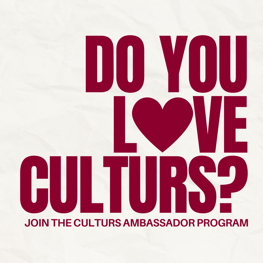 Happy Valentine’s Day!

Do you LOVE Culturs? Spread love worldwide with Culturs ❤️ Join our Ambassador Program and be a part of a global movement to make everyone feel like they belong. 💫 Together, let’s celebrate diversity, inclusion, and the power