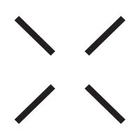 Minimalist broken X shape with four black lines on a white background.