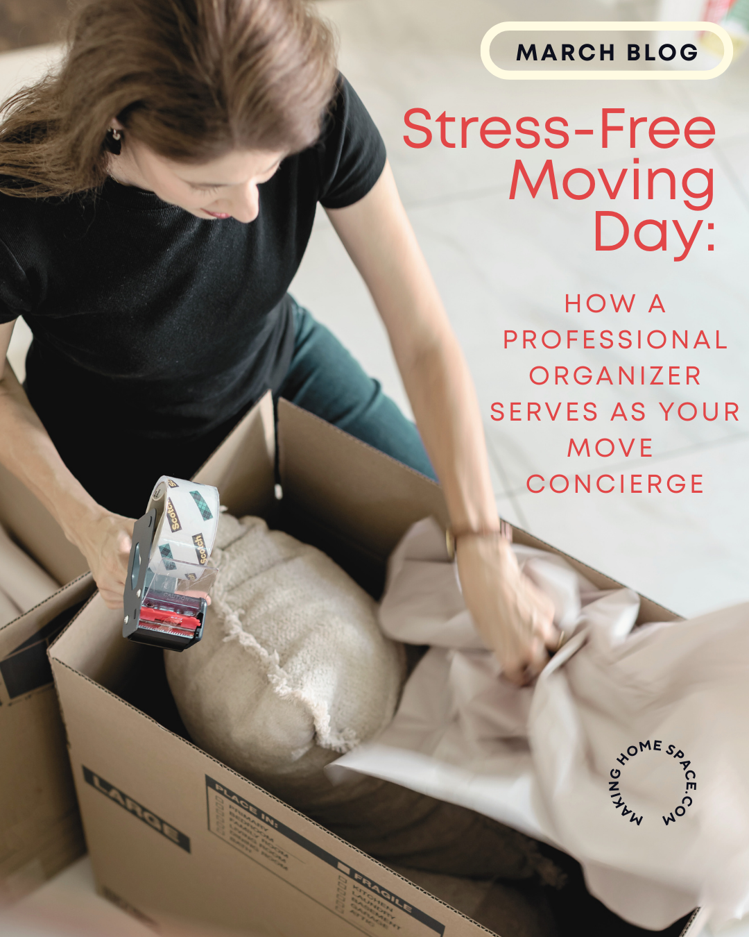 A professional organizer helping her client pack up and move.