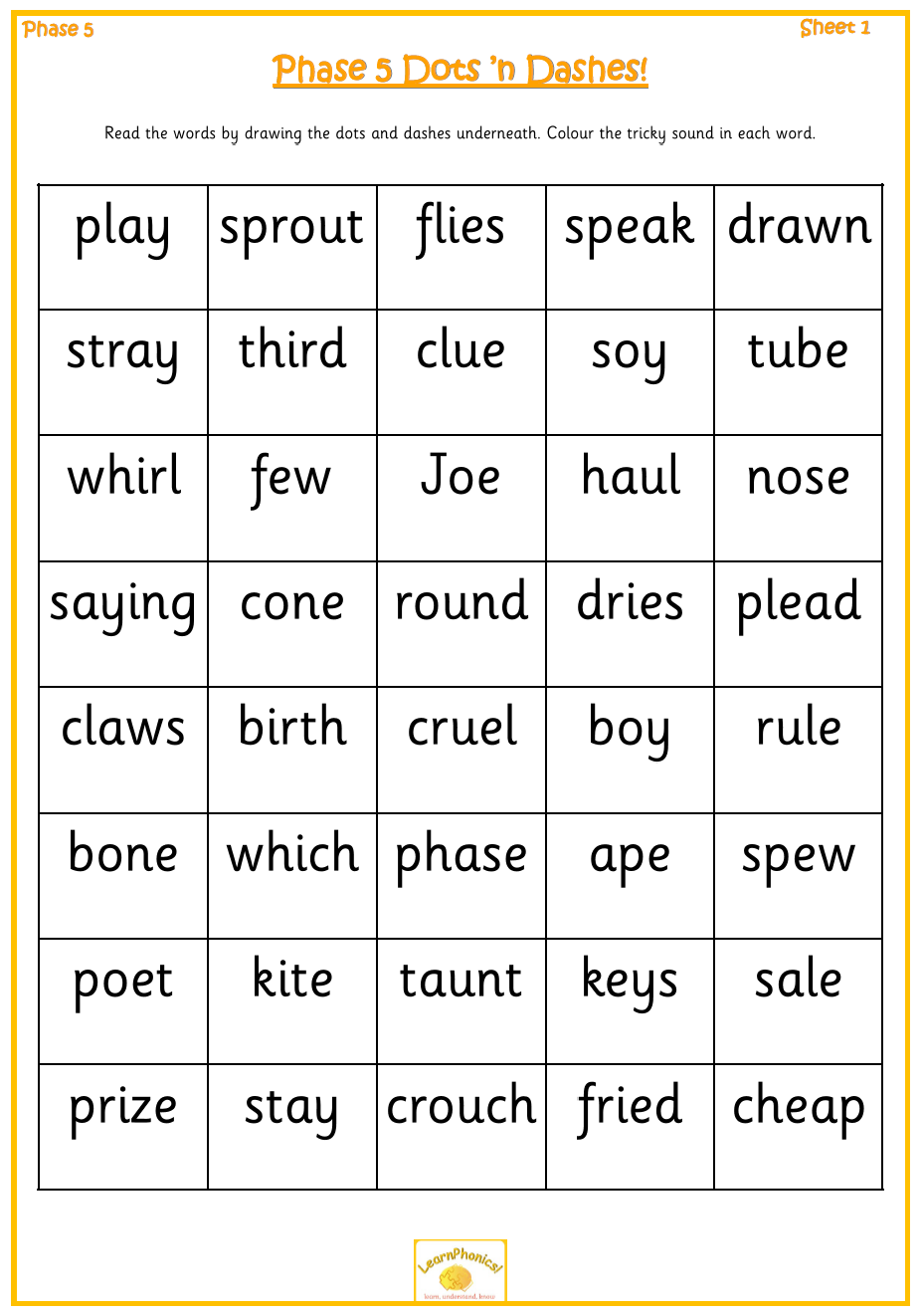Phase 5 Dots 'n Dashes Worksheets
