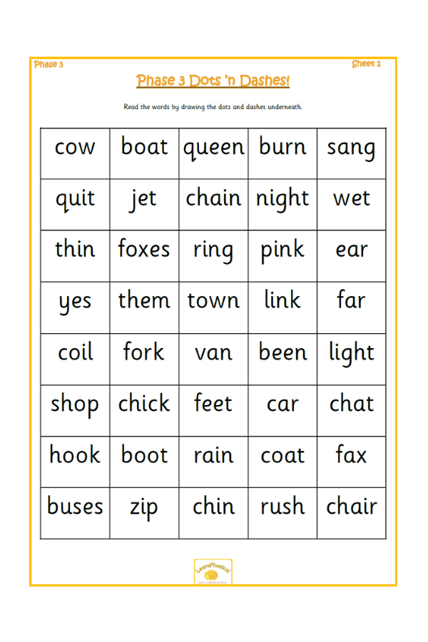 Phase 3 Dots 'n Dashes Worksheets