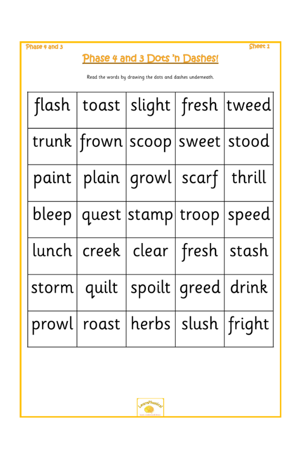 Phase 2, 3 and 4 Dots 'n Dashes Worksheets BUNDLE