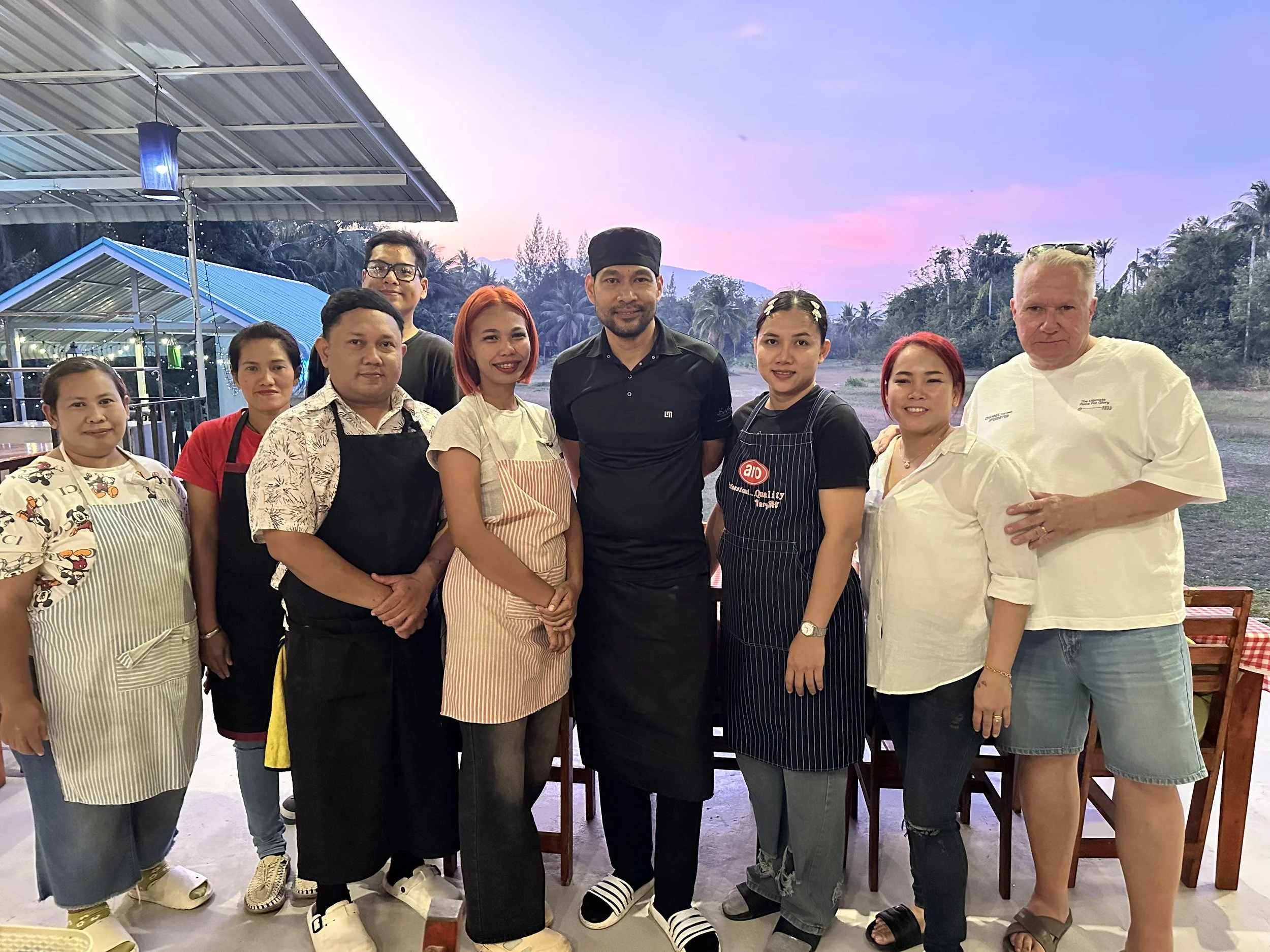 Tony and Nick with staff at Ranchen. 