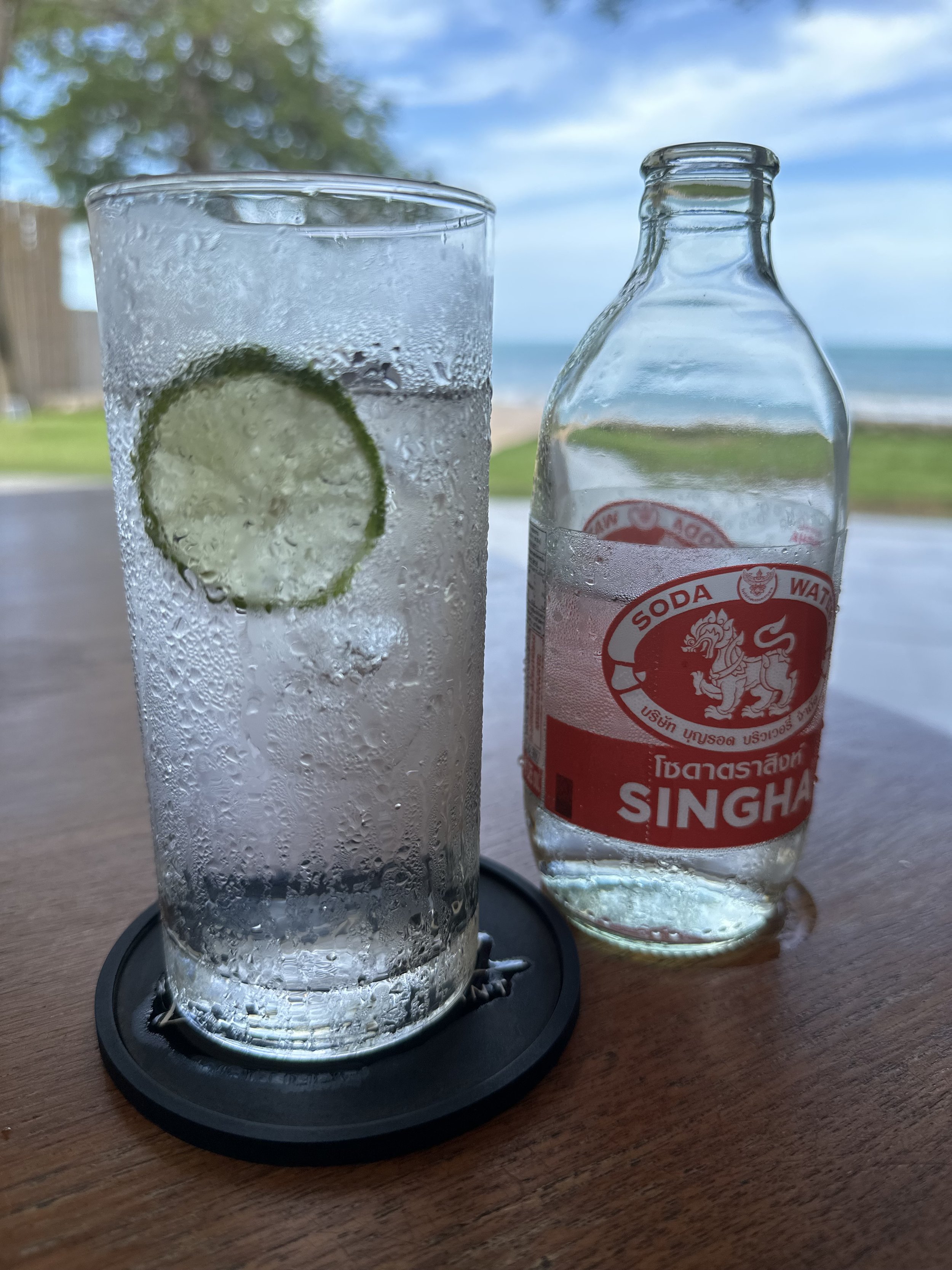 Water soda with lime on a sunny day. 