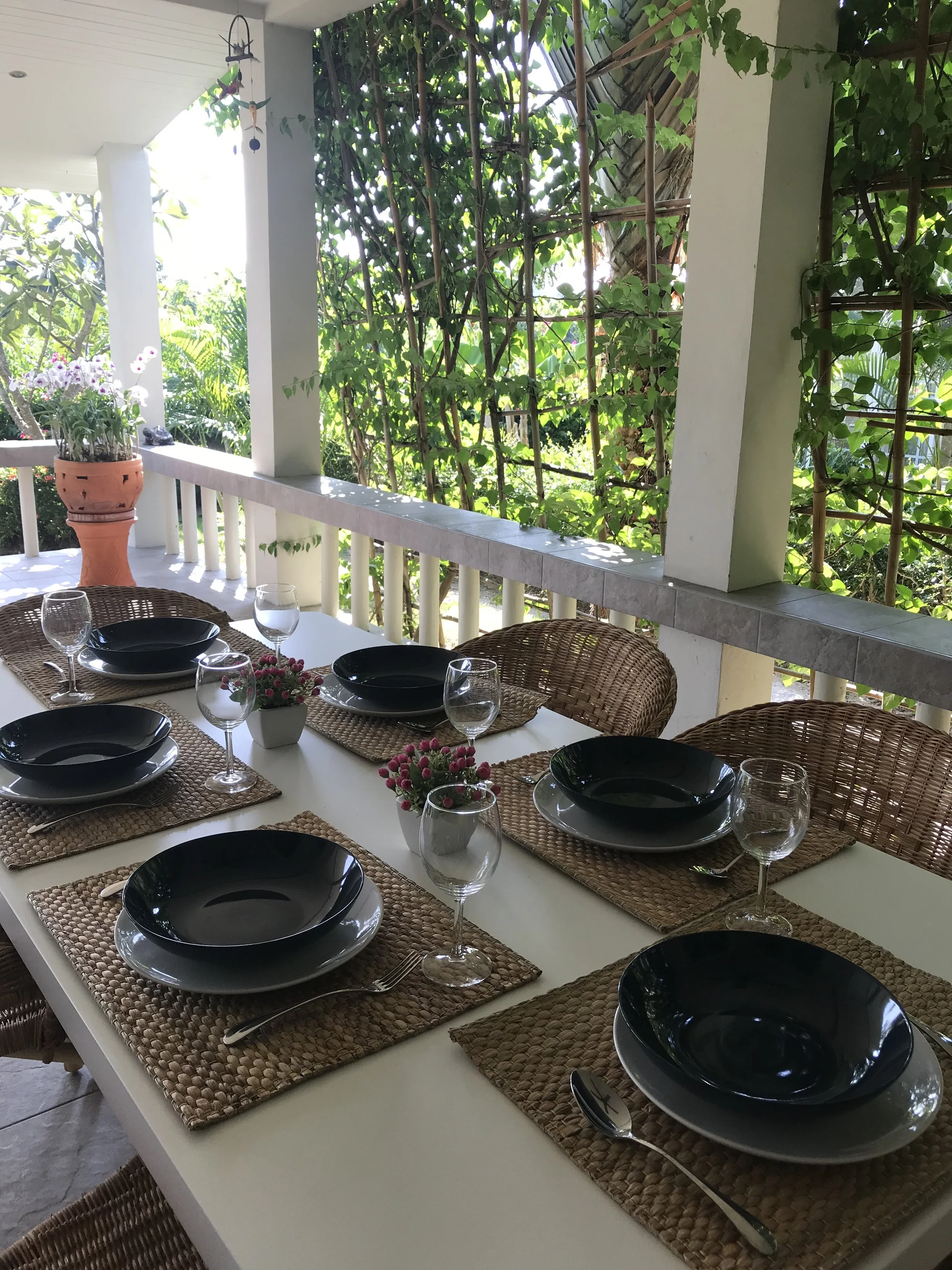 Table set at the house for dinner. 