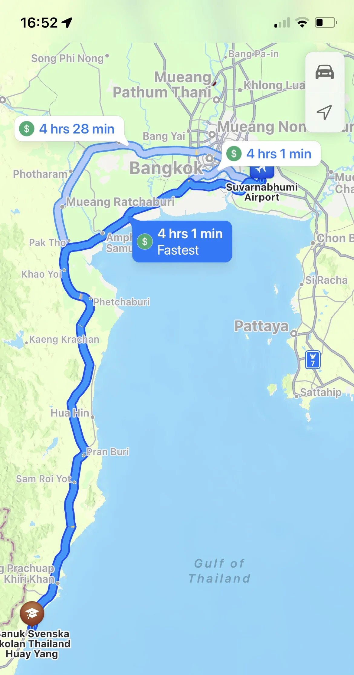Map Bangkok to Huay Yang, Thailand.