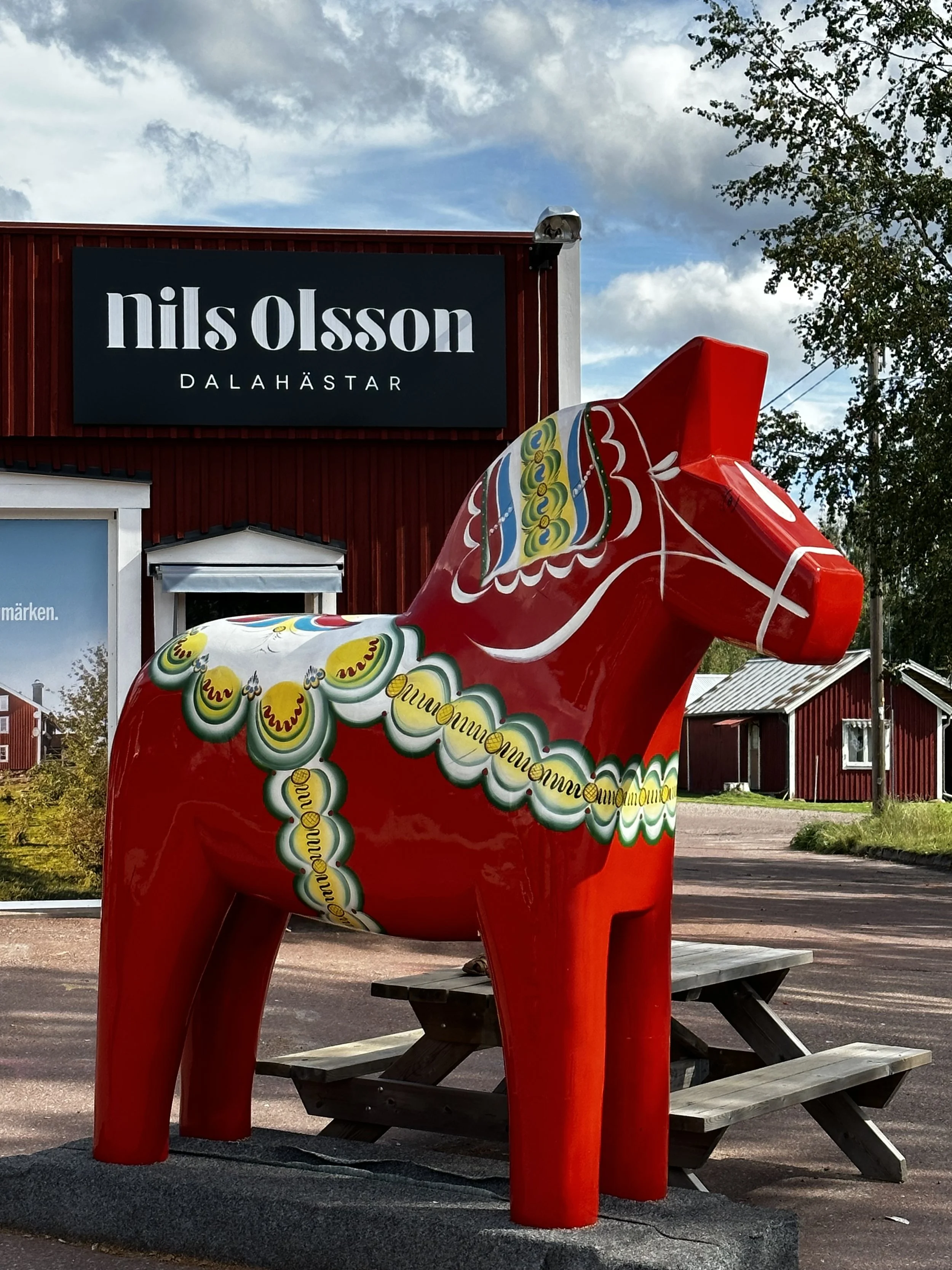 A Swedish red Dalahorse outside the Nils Olsson factory in Dalarna.