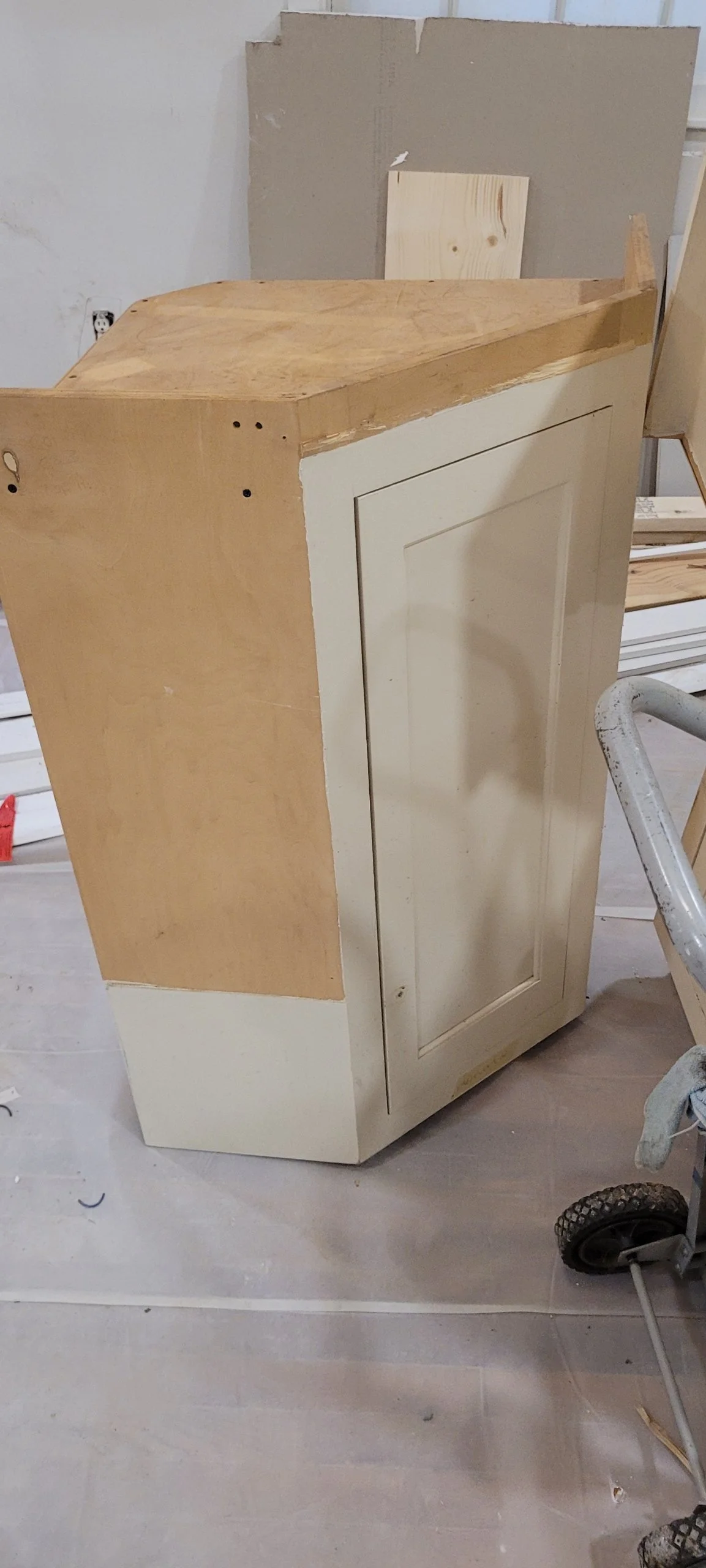 salvaged corner upper cabinet from Architectural salvage for $25