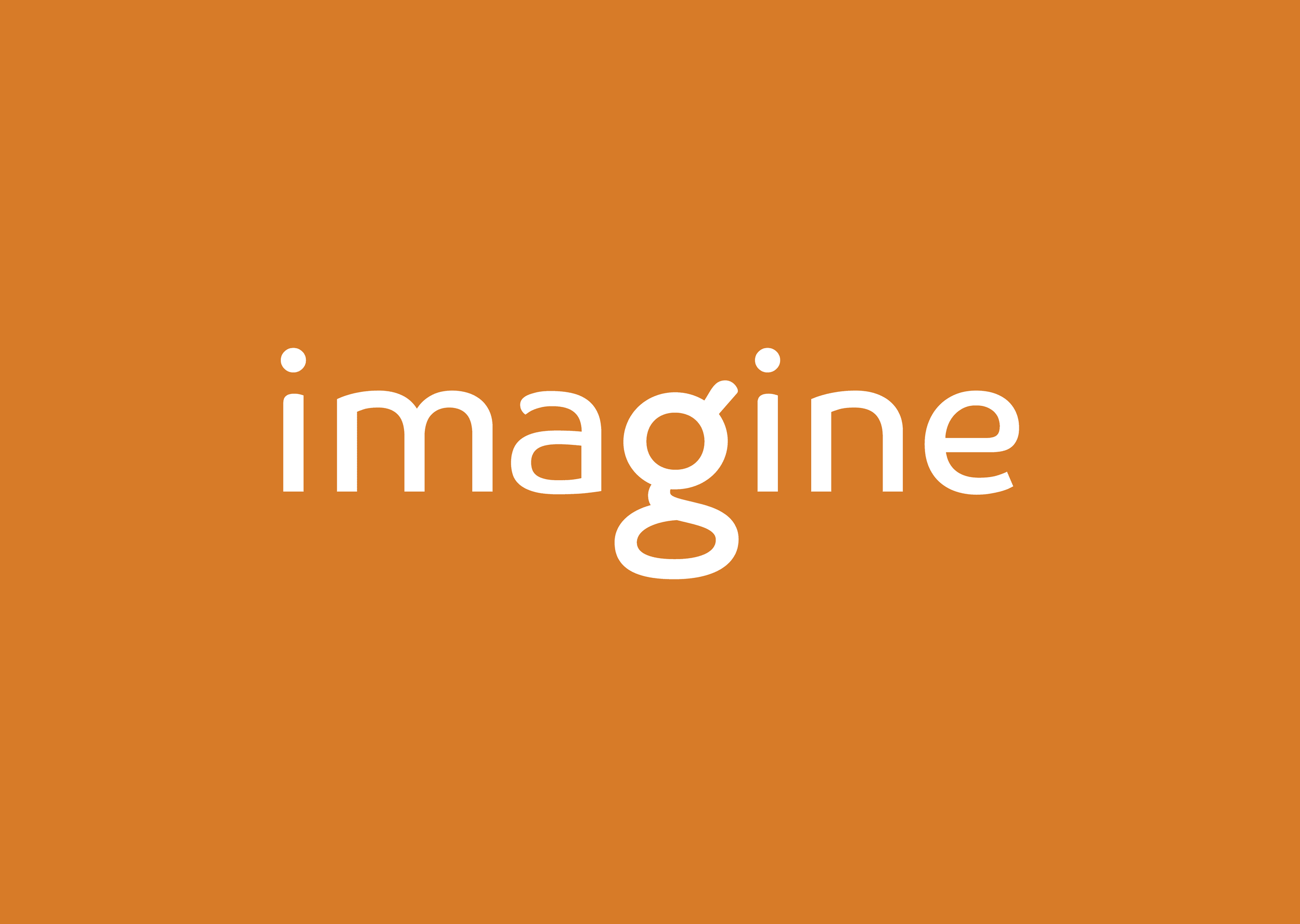 This is an orange background with the word "imagine" written in white lowercase letters in the center.
