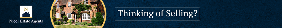 Banner for Nicol Estate Agents with a picture of a brick house and the text 'Thinking of Selling?'