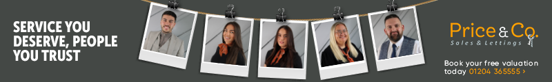Banner with five portraits of diverse business professionals hanging on a string with clips, text promoting trusted service and free quote, Price & Co logo, and contact number.