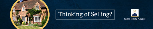 Advertisement for Nicolas Estate Agents with an image of a house and the headline 'Thinking of Selling?'.