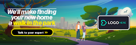A park scene with two children and an adult walking, trees, clouds, and a logo placeholder for outdoor health initiative.