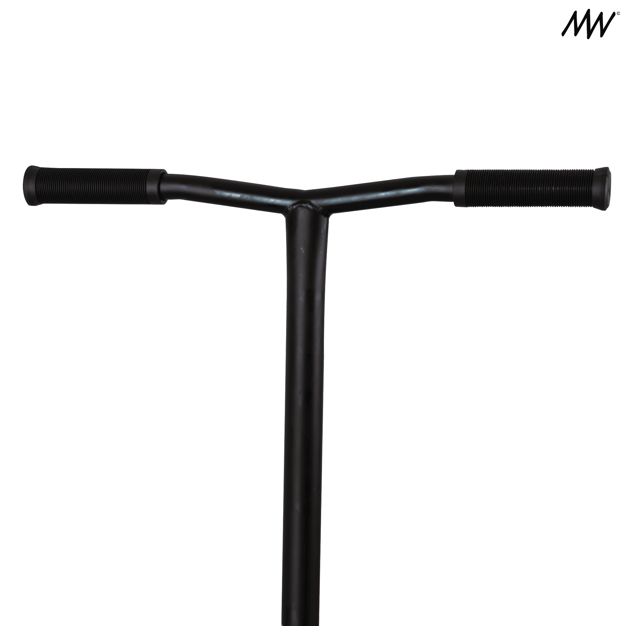 Black handlebar with grips on a white background.
