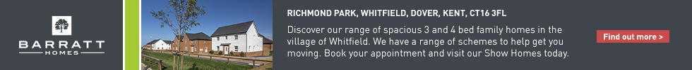 Advertisement for Barratt Homes showcasing houses in Richmond Park, Whitfield, Dover, Kent