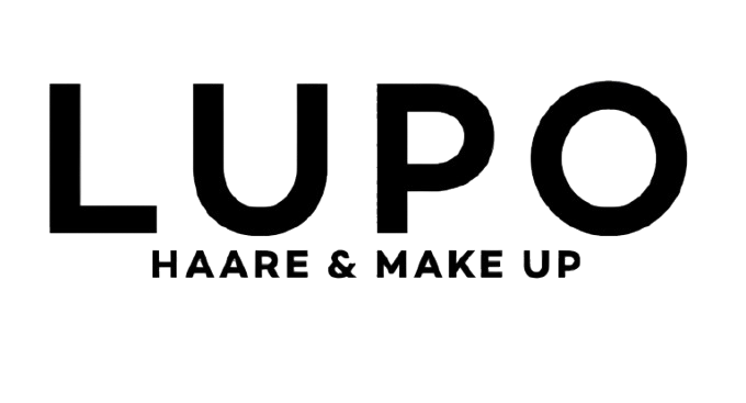 Logo mit der Aufschrift ‚LUPO HAARE & MAKE UP‘ in schwarzen Buchstaben auf hellgrauem Hintergrund.
