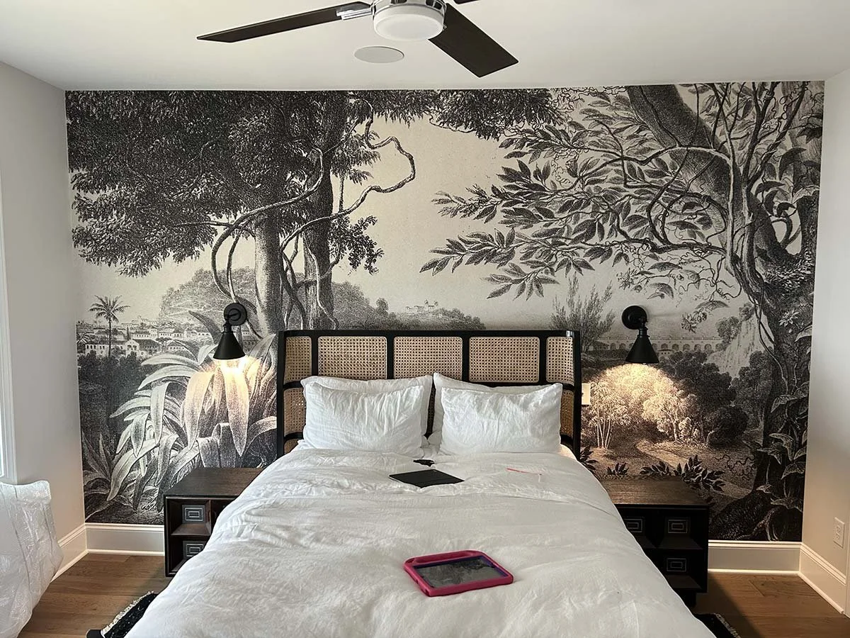 Bedroom accent wallpaper install