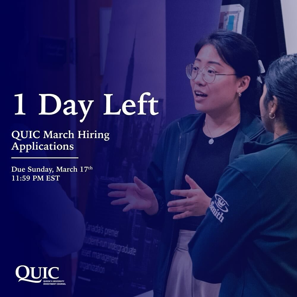 A reminder that QUIC March Hiring applications for Analysts from COMM &lsquo;26 and COMM &lsquo;27 and Senior Portfolio Managers from COMM &lsquo;25 are due this Sunday at 11:59 PM ET.

Applications can be found on ComSoc Shop. Please refer to our pr