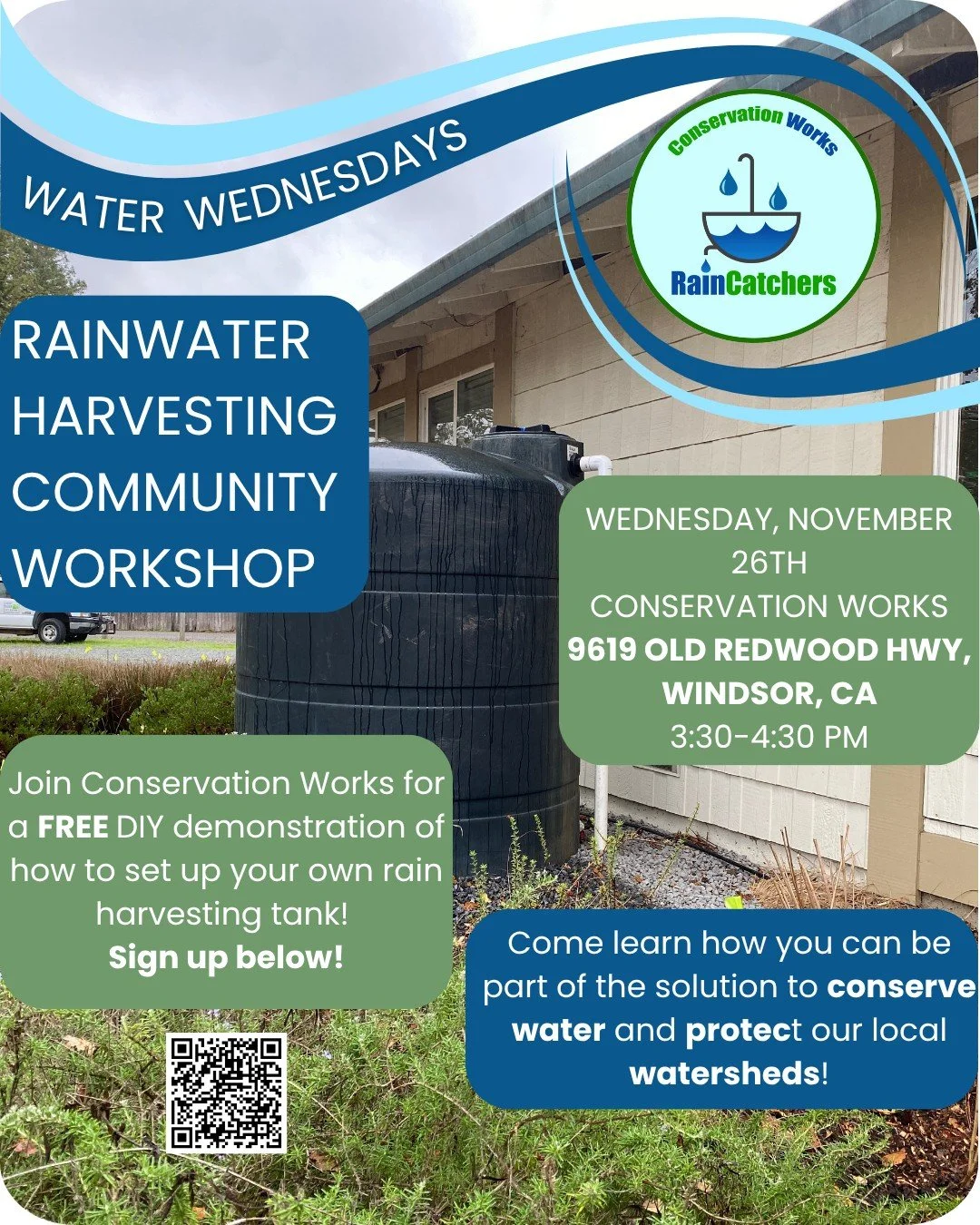 It&rsquo;s Water Wednesday! 💧

Join Conservation Weeks NEXT WEDNESDAY at our office for a free rainwater harvesting demonstration! 

Come learn how you can create your own rainwater harvesting tank at home, and how you can be part of the solution by