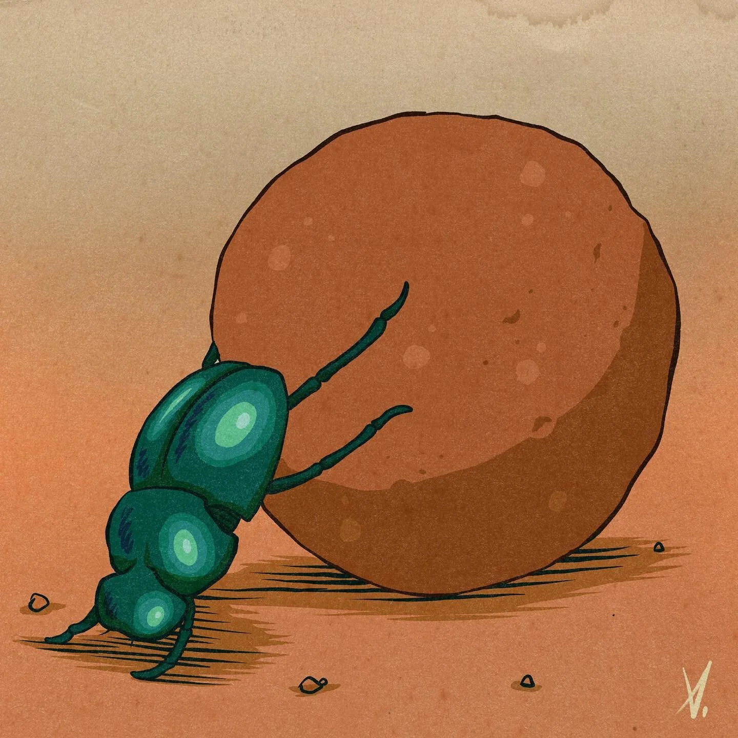 Le bousier est un animal fascinant &agrave; plein d'&eacute;gards, j'aime particuli&egrave;rement ce que les gens projettent sur sa symbolique.
Pour certains ce scarab&eacute;es est semblable &agrave; Sisyphe, son rocher semble un fardeau et son dest