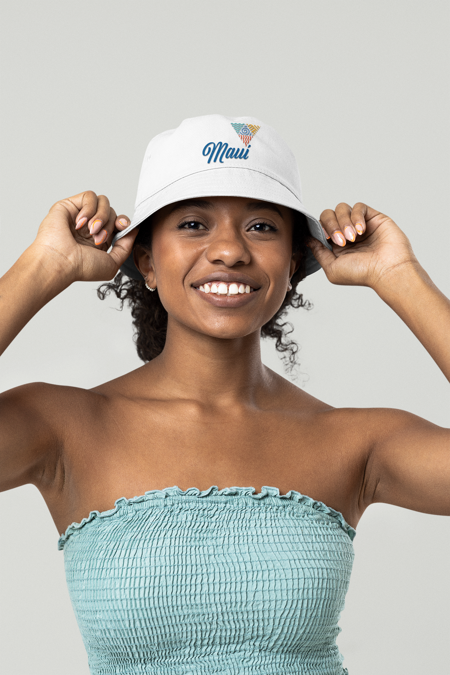 Print, logo printed on a bucket hat.