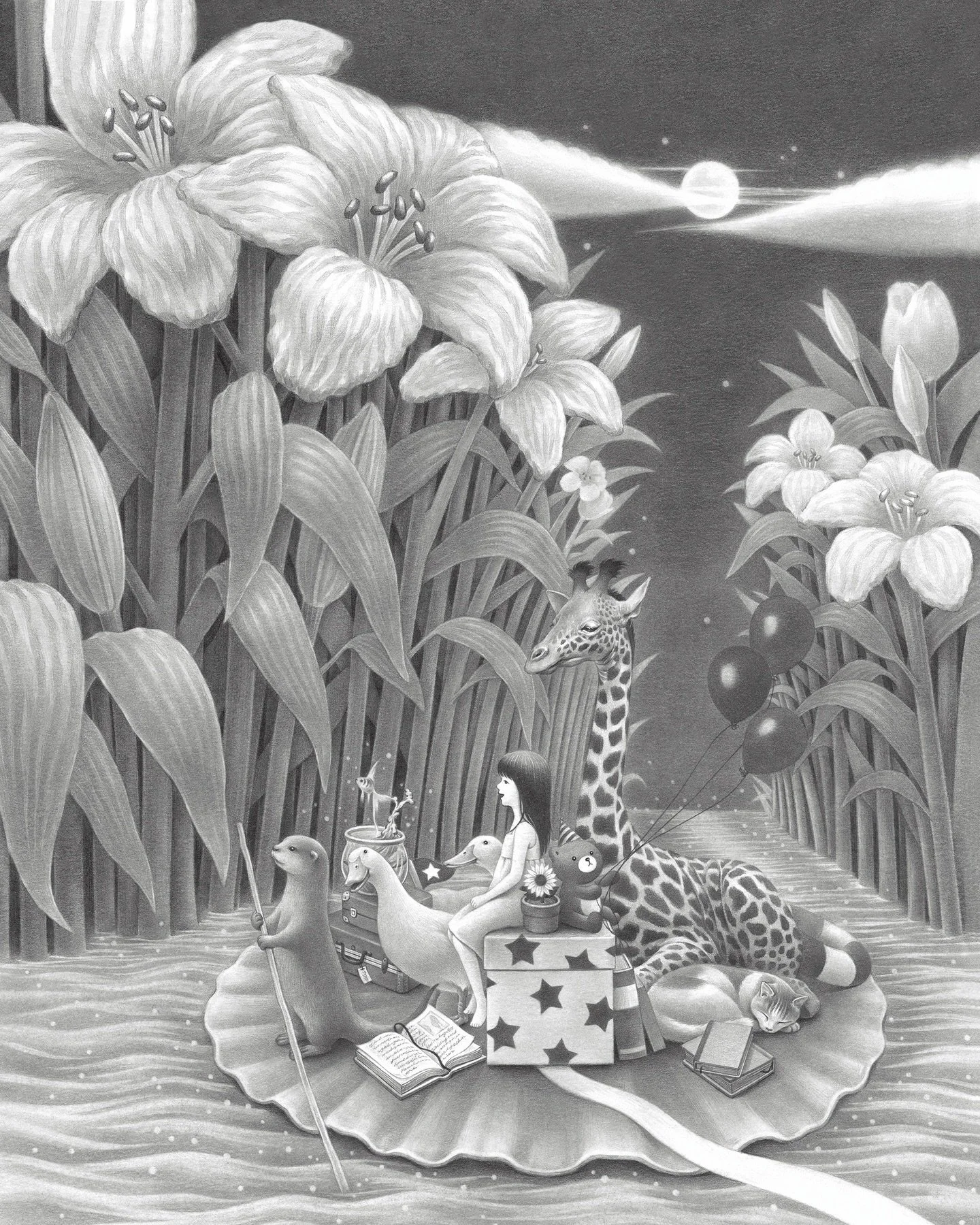 ONE FULL MOON NIGHT, &ldquo;Lotus Leaf Boat&rdquo;

Graphite pencil on illustration board
12 x 16 inch / 30 x 40 cm

&ldquo;Lotus Leaf Boat&rdquo; is currently being shown in the online exhibition &ldquo;Elemental Verses&rdquo; at Poetic Tiger Galler